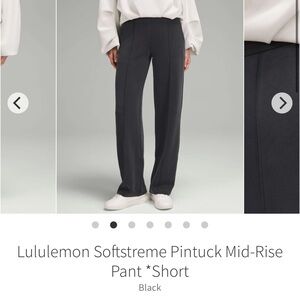 Lululemon Softstreme Pintuck Mid-Rise Trouser Pants Black 29” Sz XS